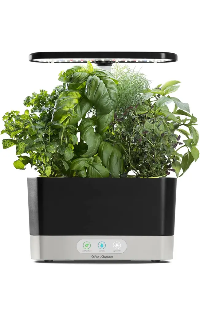 AeroGarden Harvest Indoor Garden Hydroponic System with LED Grow Lights and 6 Herb Pods in Black
